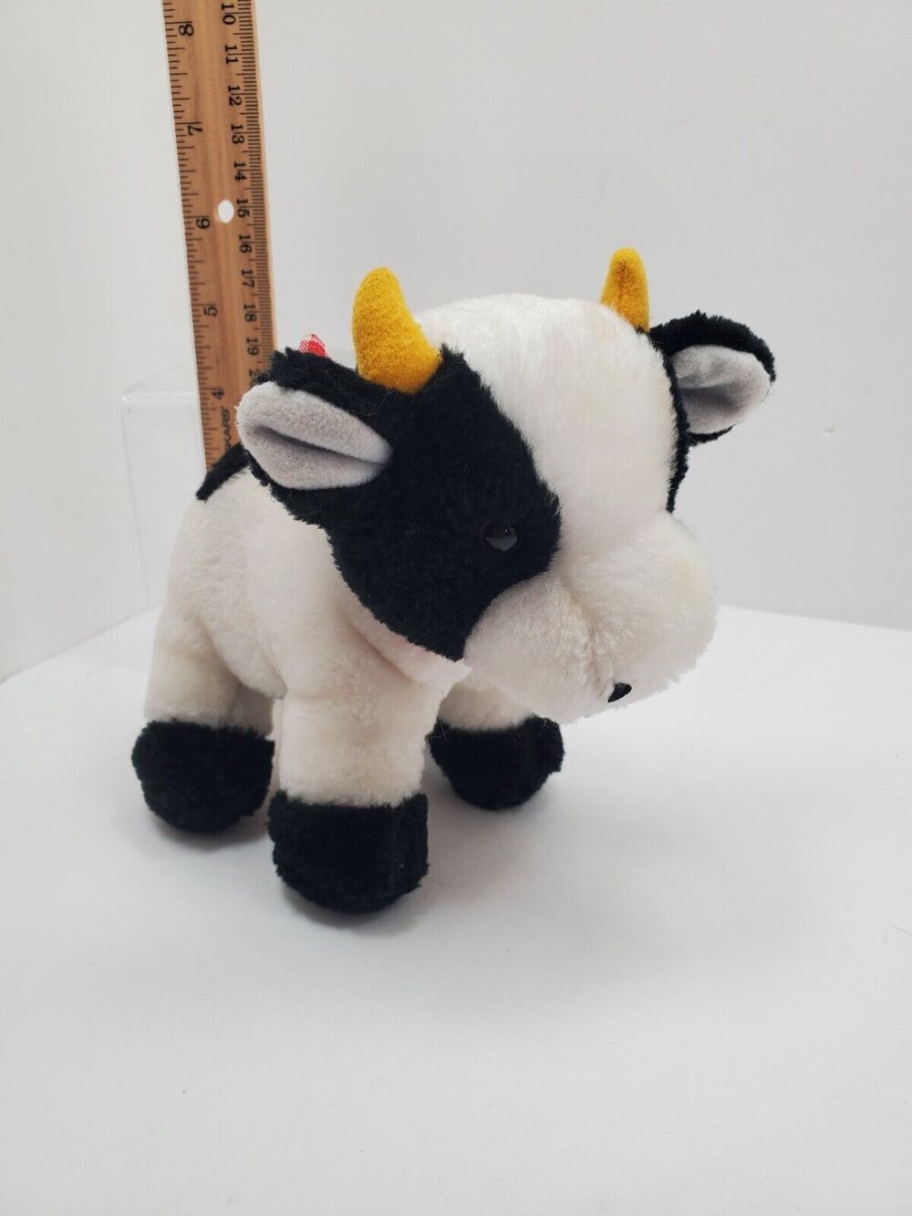 Russ Berrie 6 inch baby BULL COW plush #1758 red gingham bow